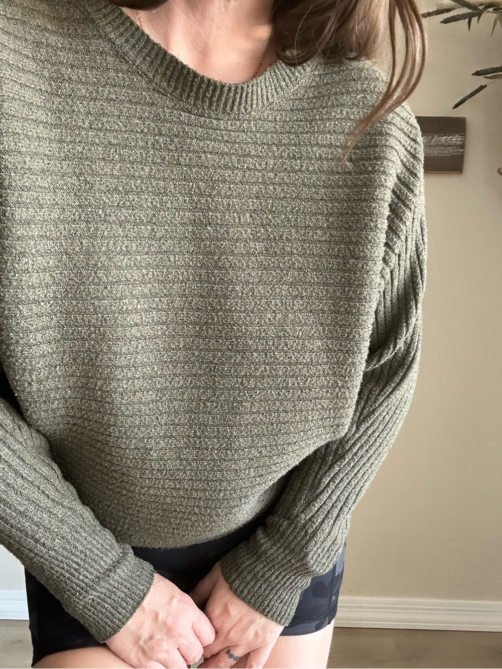 SO Olive Green Ribbed Crewneck Sweater
